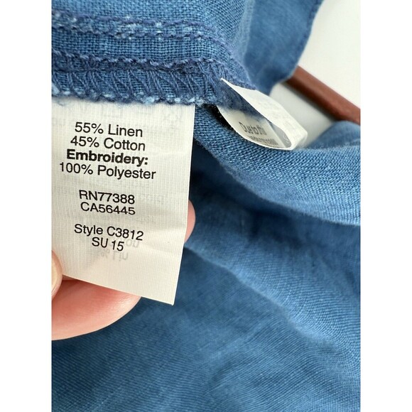 Madewell Embroidered Siesta Linen Blend Chambray Blue Smock Tank Top Size 4 EUC - Picture 11 of 13